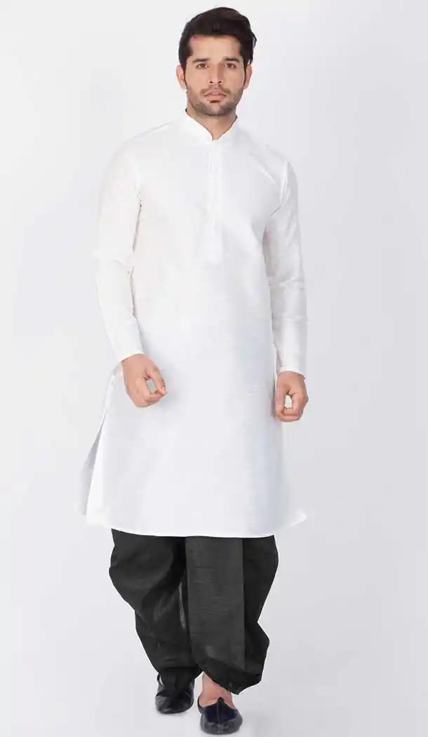 White Color Banarasi Dhupion Silk Readymade Plus Size Dhoti Kurta -765194146
