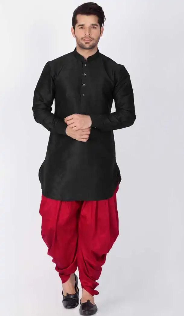 Vogue Black Color Banarasi Dhupion Silk Readymade Plus Size Dhoti Kurta -765194150