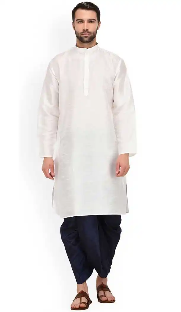 Fantastic White Color Banarasi Dhupion Silk Readymade Plus Size Dhoti Kurta -765194157