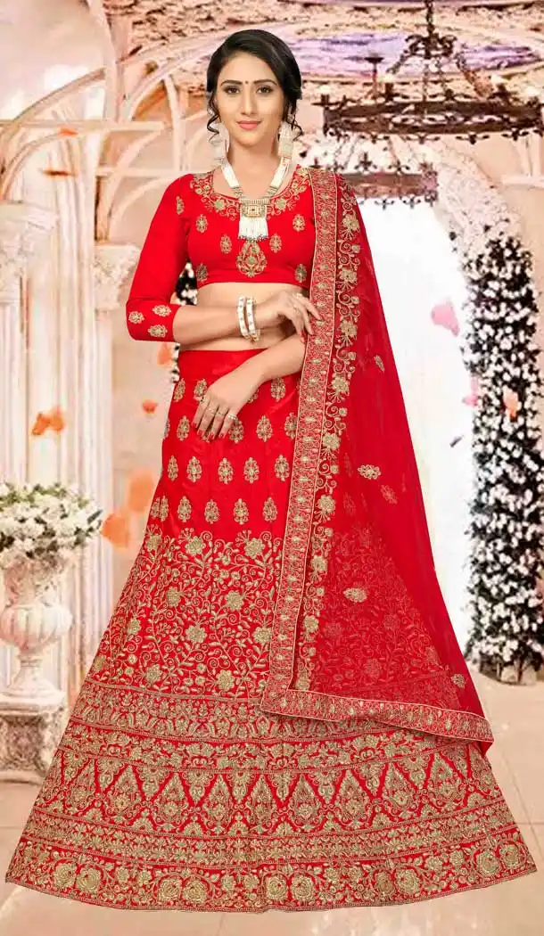 Adorable Red Satin Silk Traditional Wear Plus Size Lehenga Choli -767194380