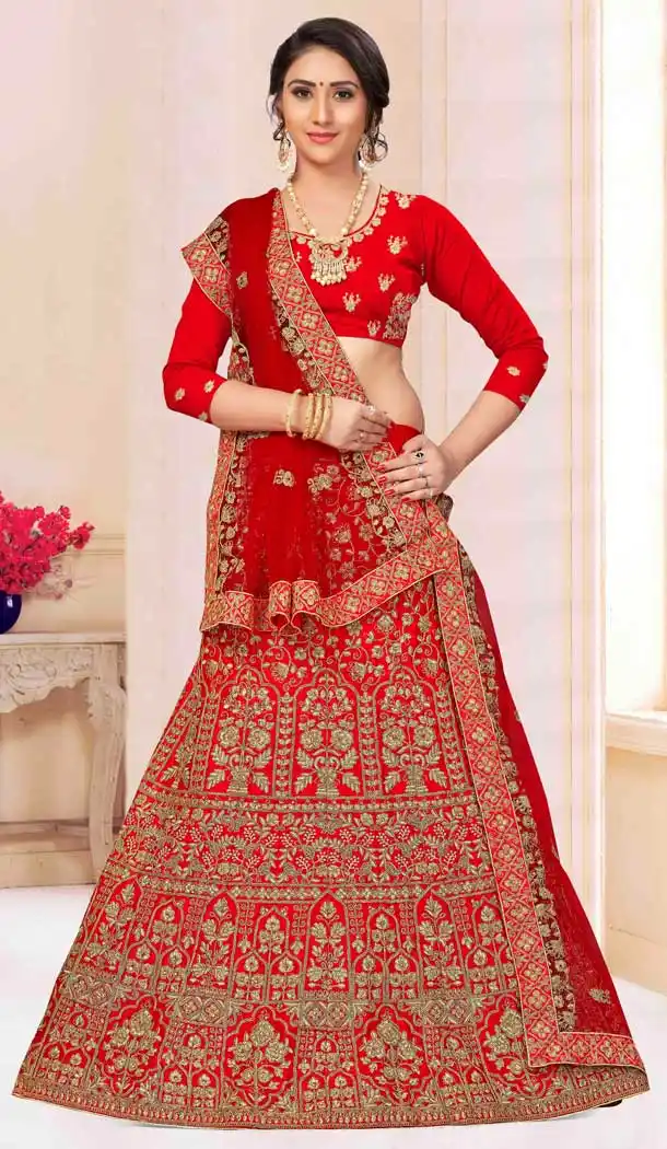 Elegance Red Satin Silk Traditional Wear Plus Size Lehenga Choli -767494400