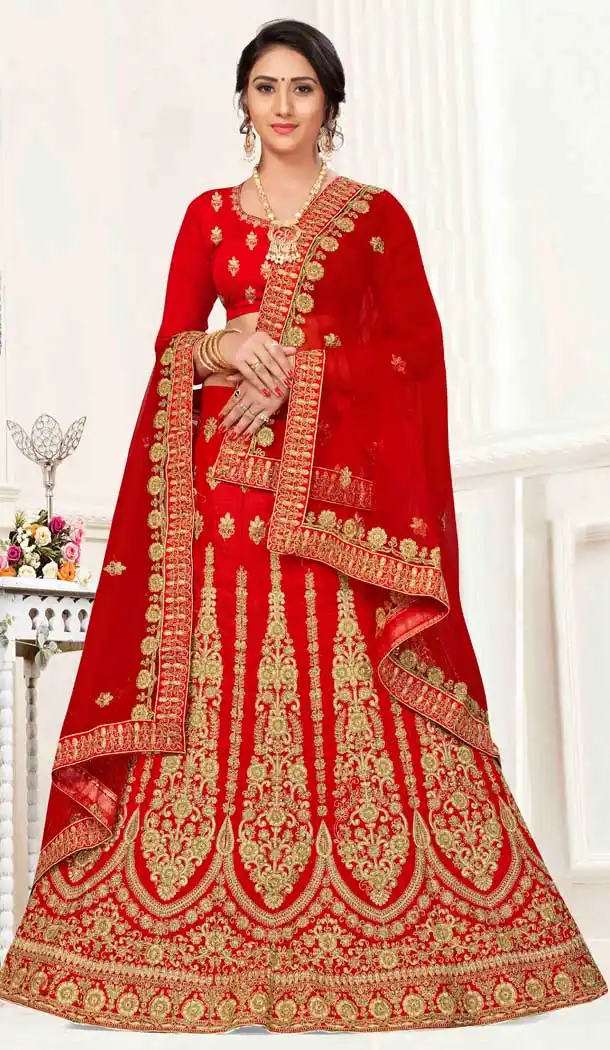 Charming Red Satin Silk Traditional Wear Plus Size Lehenga Choli -767494401