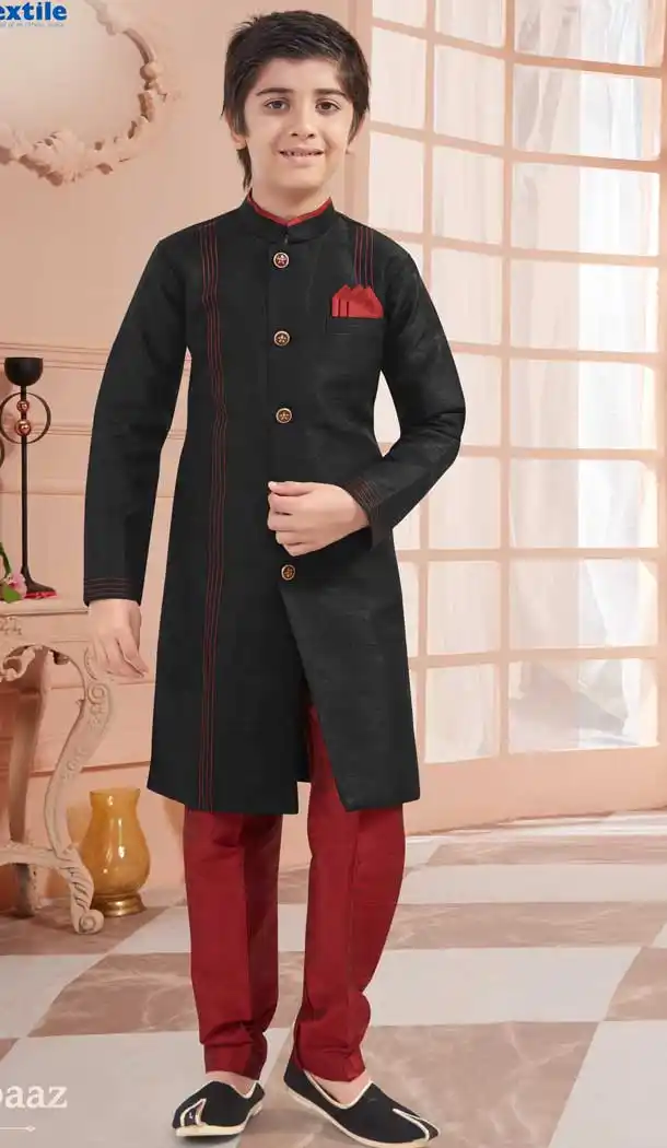 Black Color Banglore Silk Readymade Kid Boys Kurta Pajama -VOL171708