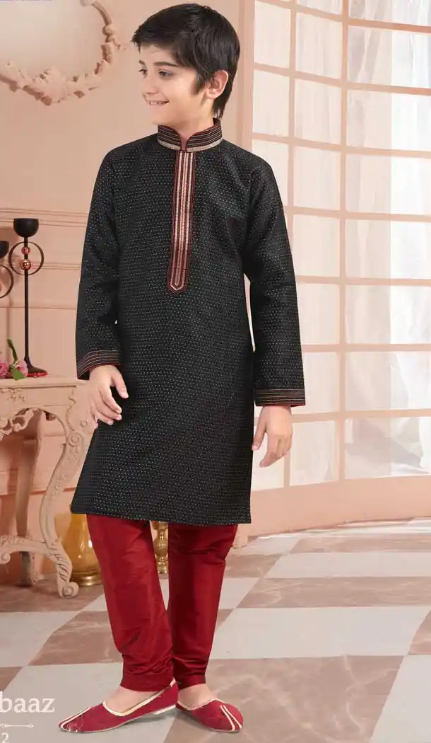 Black Color Jaquard Readymade Kid Boys Kurta Pajama -VOL171712