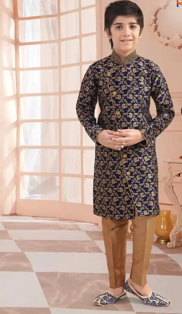 Navy Blue Color Jacquard Readymade Kid Boys Kurta Pajama -VOL171717