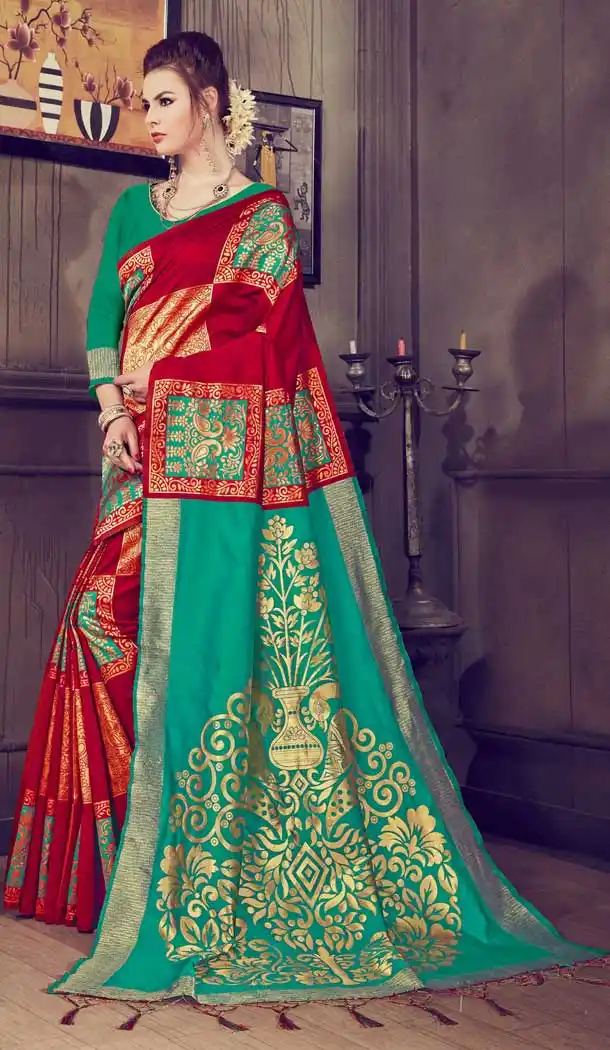 Red Color Banarasi Art Silk Traditional Wear Saree Blouse -737691260