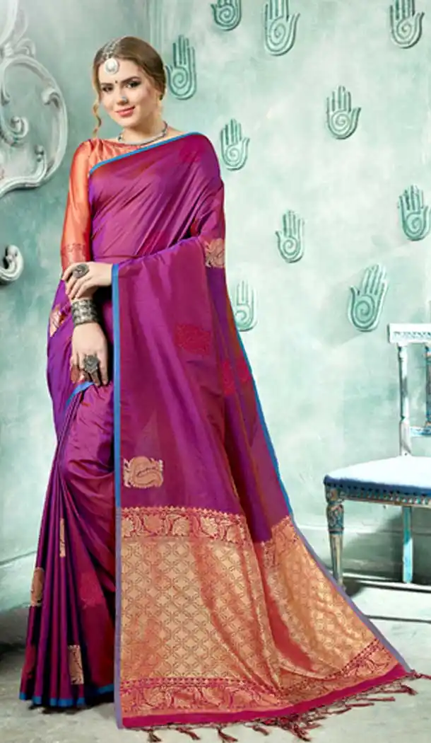 Purple Color Kanjeevaram Art Silk Traditional Wear Saree Blouse -737691261