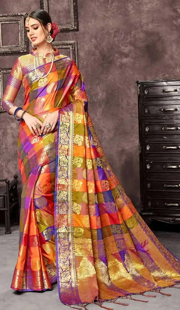 Multi Color Uppada Art Silk Traditional Wear Saree Blouse -737691263