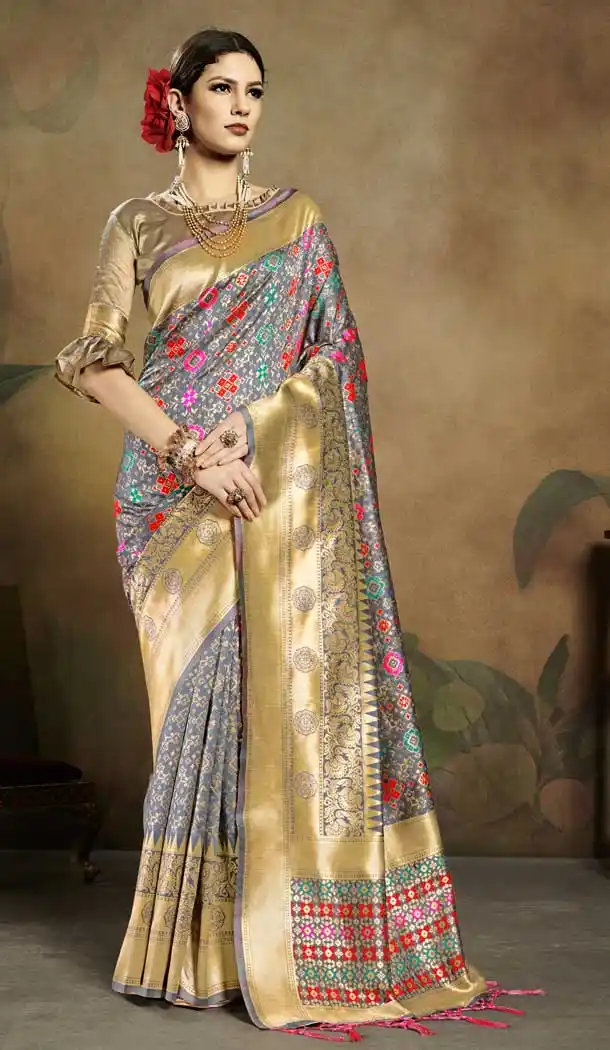 Grey Color Banarasi Art Silk Traditional Wear Saree Blouse -737691266