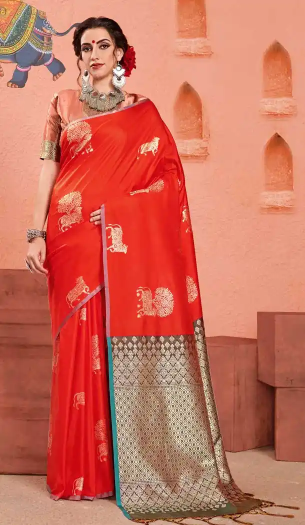 Red Color Kanjeevaram Art Silk Traditional Wear Saree Blouse -737691270