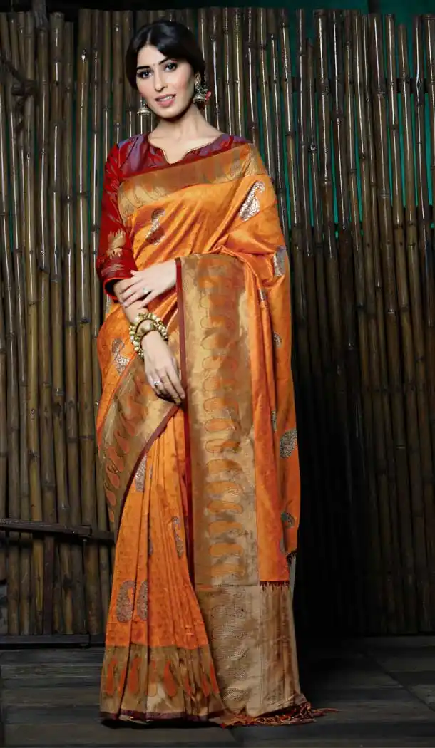 Mustard Color Tanchui Art Silk Traditional Wear Saree Blouse -737691272