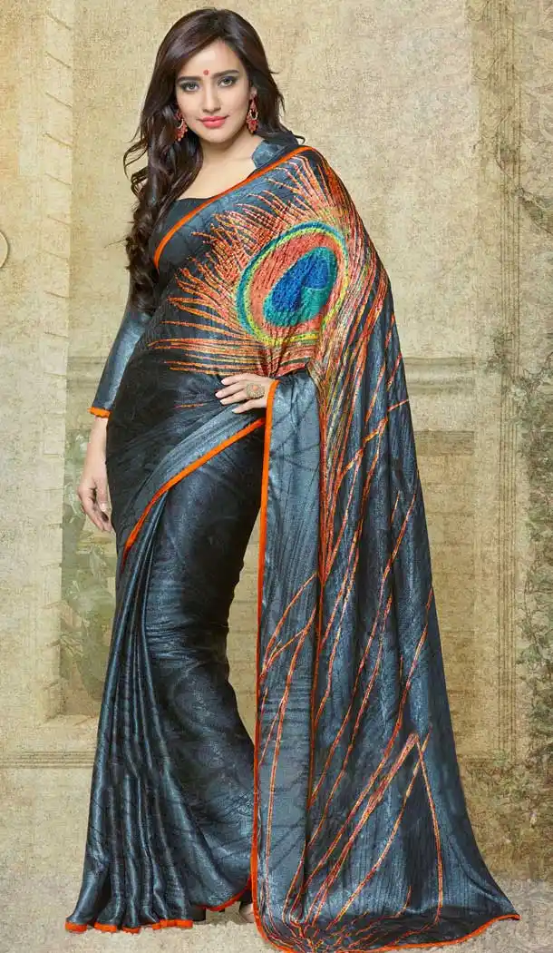 Pretty Grey Color Silk Crepe Casual Wear Saree Blouse -764294075