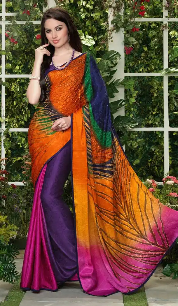 Amazing Multi Color Silk Crepe Casual Wear Saree Blouse -764294078