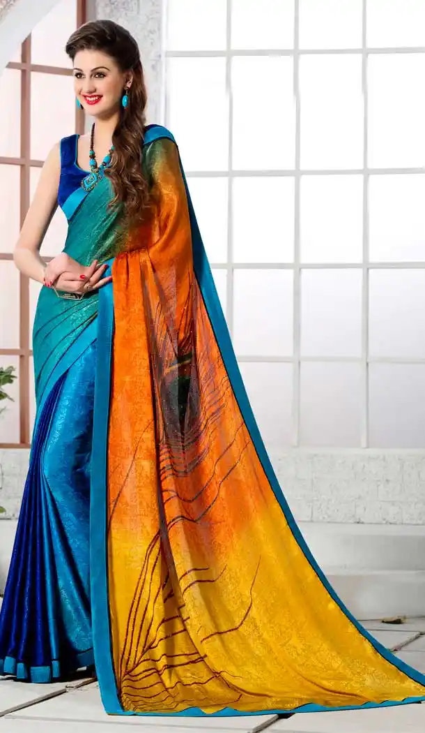 Amazing Look Multi Color Silk Crepe Casual Wear Saree Blouse -764294081