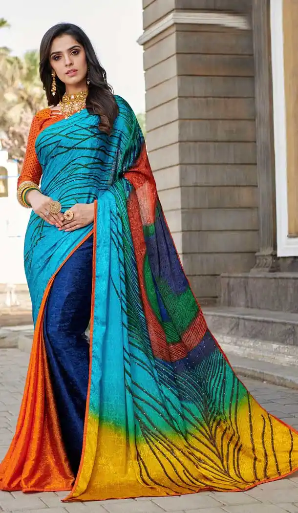 Elegance Multi Color Silk Crepe Jacquard Casual Wear Saree Blouse -764394083