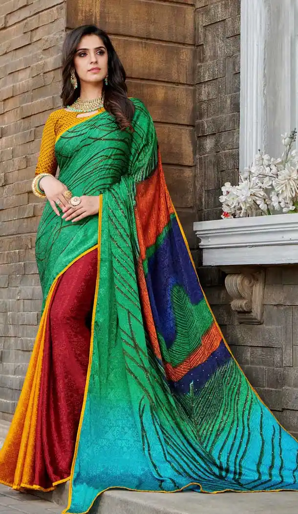 Pretty Multi Color Silk Crepe Jacquard Casual Wear Saree Blouse -764394085