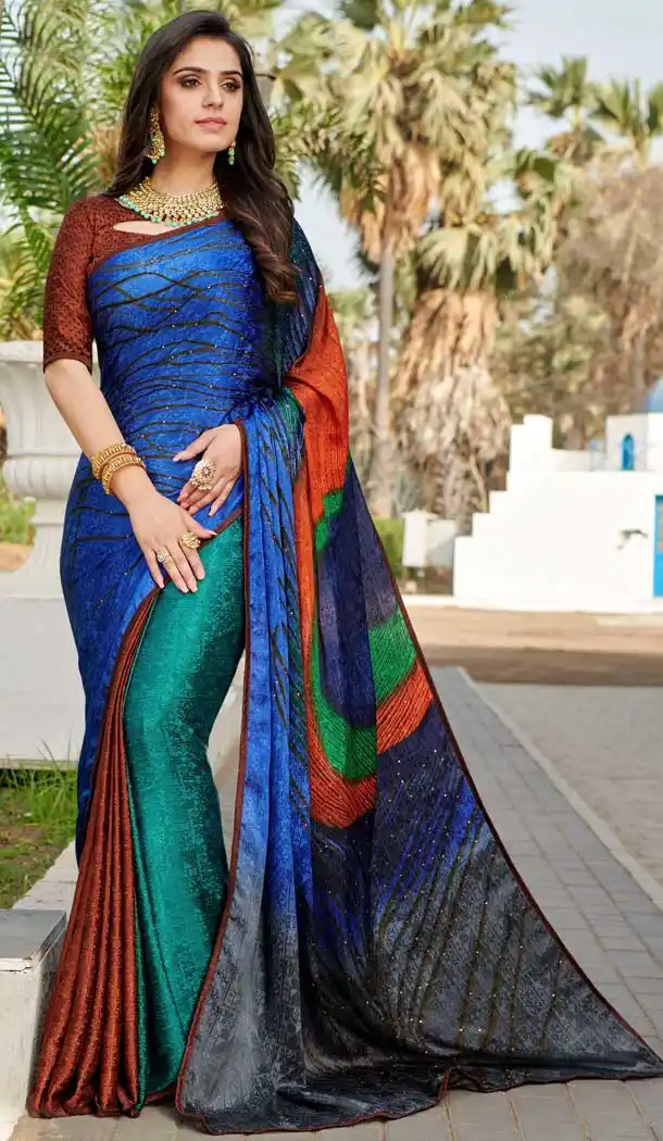 Adorning Multi Color Silk Crepe Jacquard Casual Wear Saree Blouse -764394086