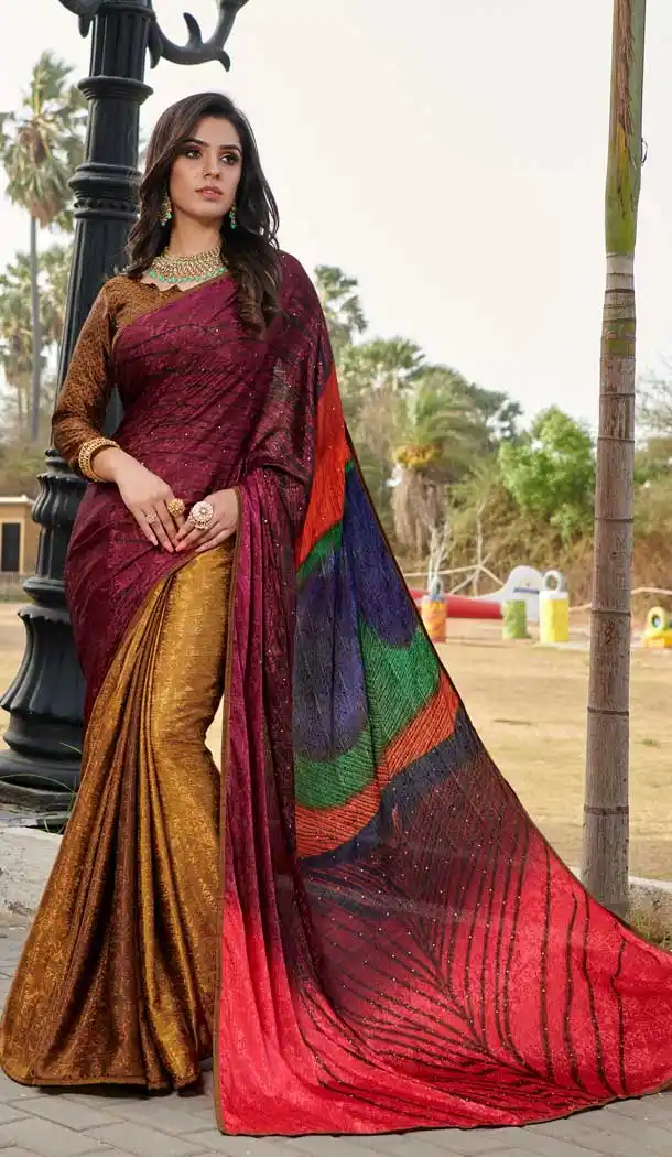 Gorgeous Multi Color Silk Crepe Jacquard Casual Wear Saree Blouse -764394087