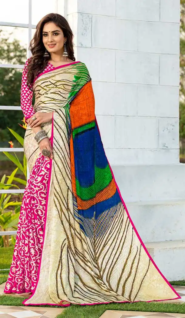 Look Elegantly Multi Color Silk Jacquard Casual Wear Saree Blouse -764494094