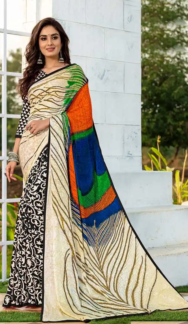 Fabulous Look Multi Color Silk Jacquard Casual Wear Saree Blouse -764494095