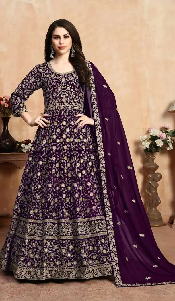 Purple Color Faux Georgette Long Anarkali Salwar Kameez -767094374