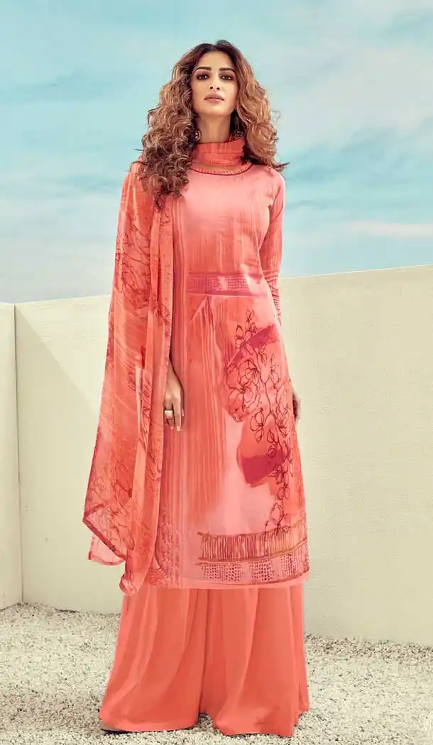 Dark Peach Color Pure Lawn Cotton Casual Wear Palazzo Suit -768294561