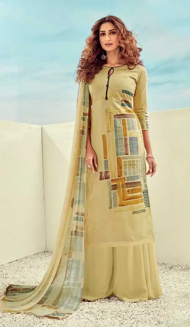 Lemon Color Pure Lawn Cotton Casual Wear Palazzo Suit -768294562