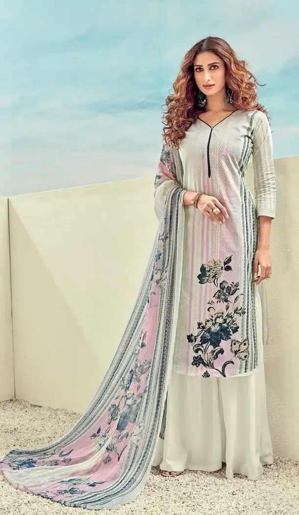 Off White Color Pure Lawn Cotton Casual Wear Palazzo Suit -768294564