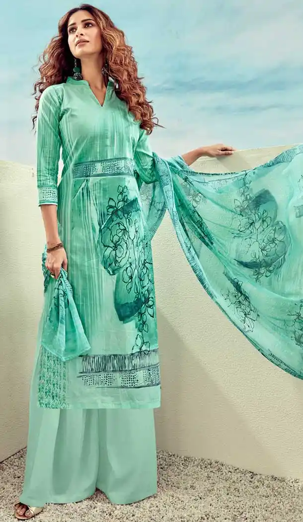 Sea Green Color Pure Lawn Cotton Casual Wear Palazzo Suit -768294566