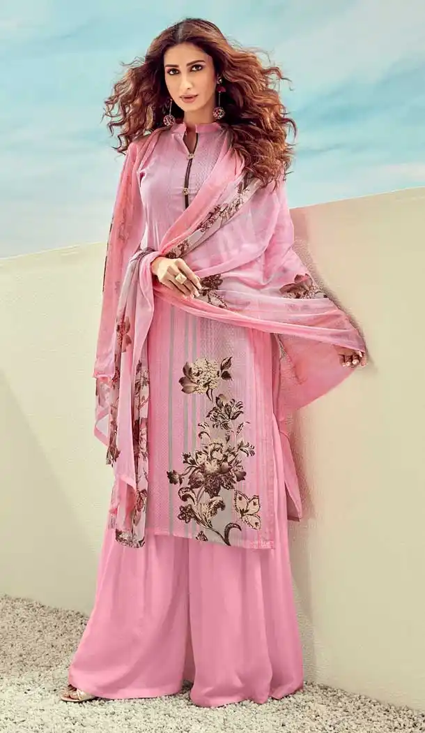 Light Pink Color Pure Lawn Cotton Casual Wear Palazzo Suit -768294567