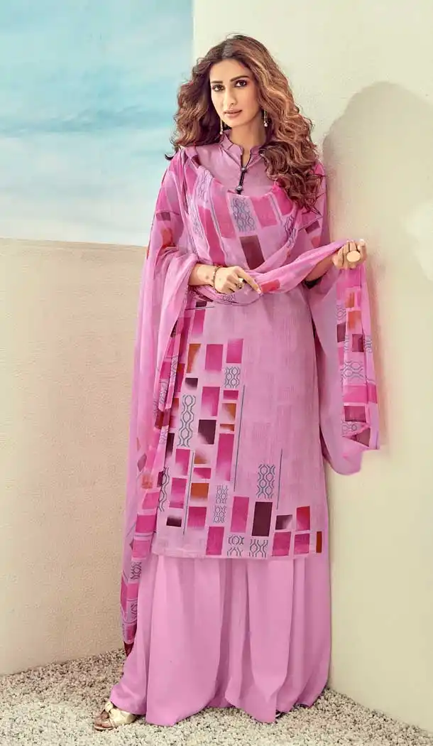 Light Violet Color Pure Lawn Cotton Casual Wear Palazzo Suit -768294568