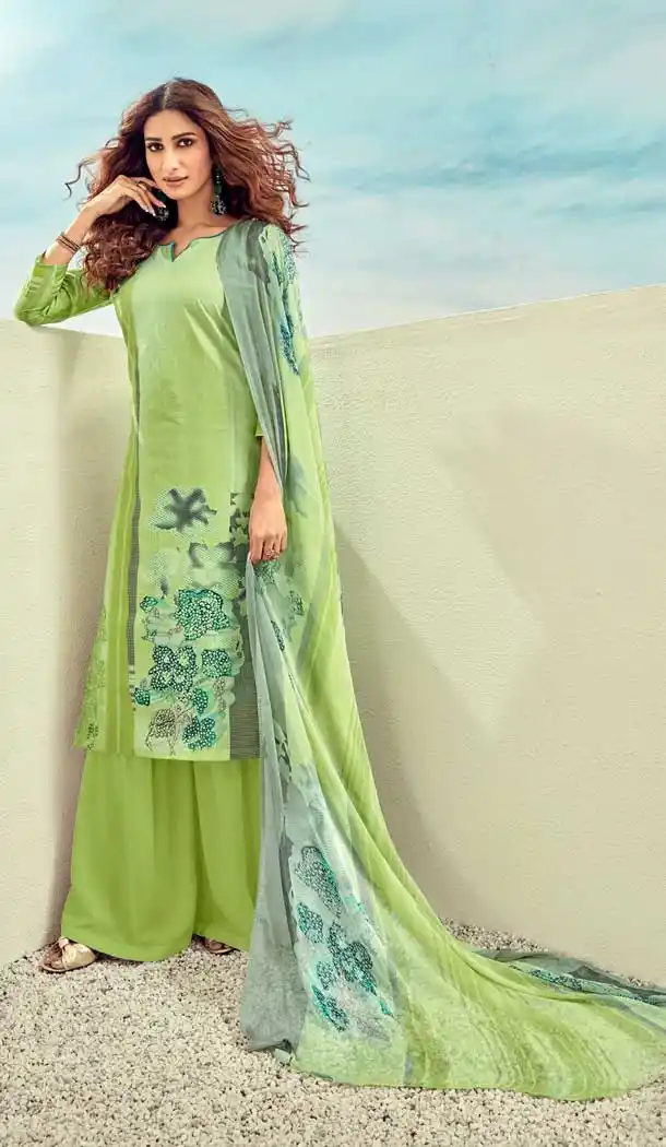 Light Green Color Pure Lawn Cotton Casual Wear Palazzo Suit -768294570