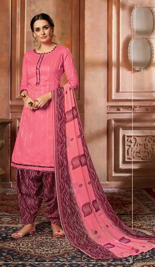 Pink Color Pure Zam Jacquard Punjabi Patiyala Salwar Suit -769894679