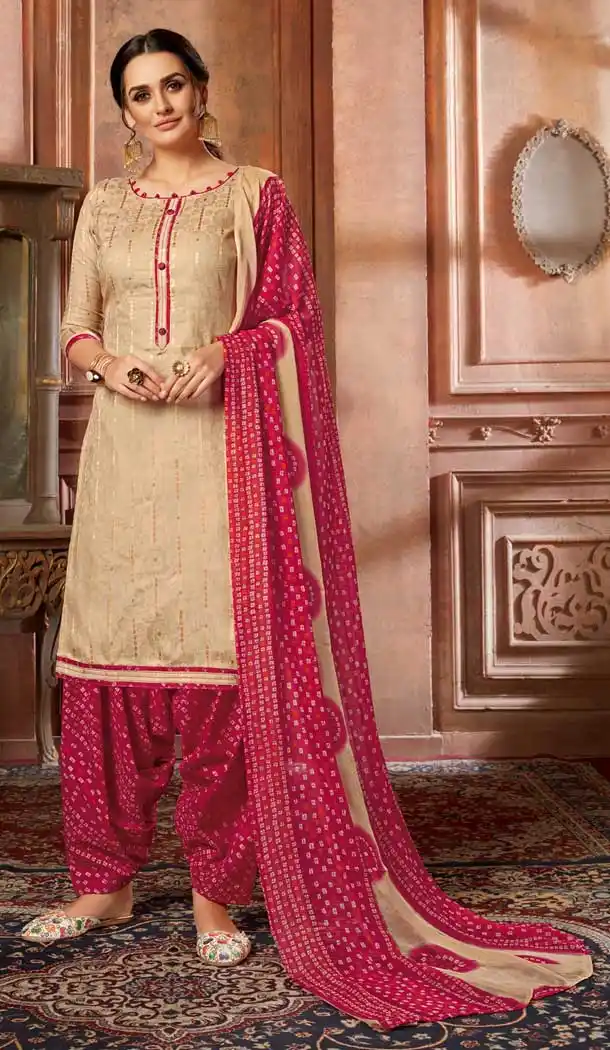 Gold Color Pure Zam Jacquard Punjabi Patiyala Salwar Suit -769894680