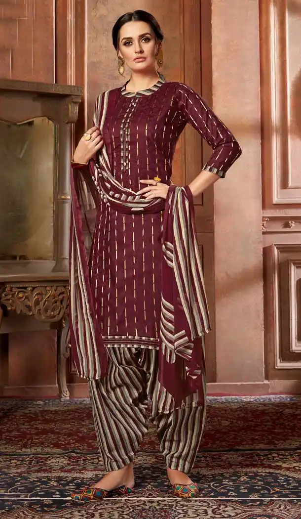 Maroon Color Pure Zam Jacquard Punjabi Patiyala Salwar Suit -769894682