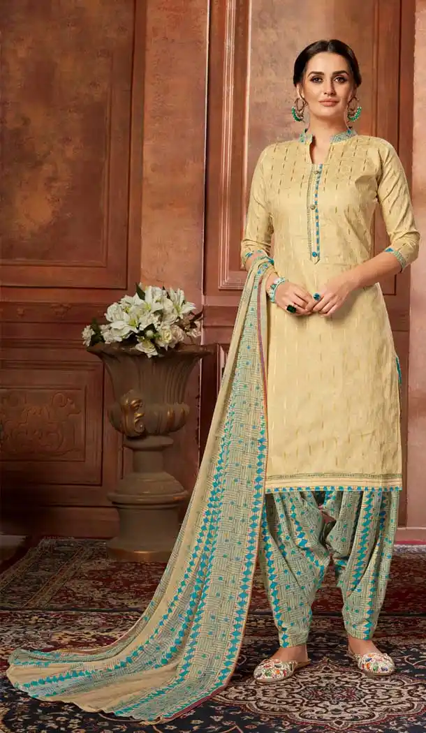 Cream Color Pure Zam Jacquard Punjabi Patiyala Salwar Suit -769894683