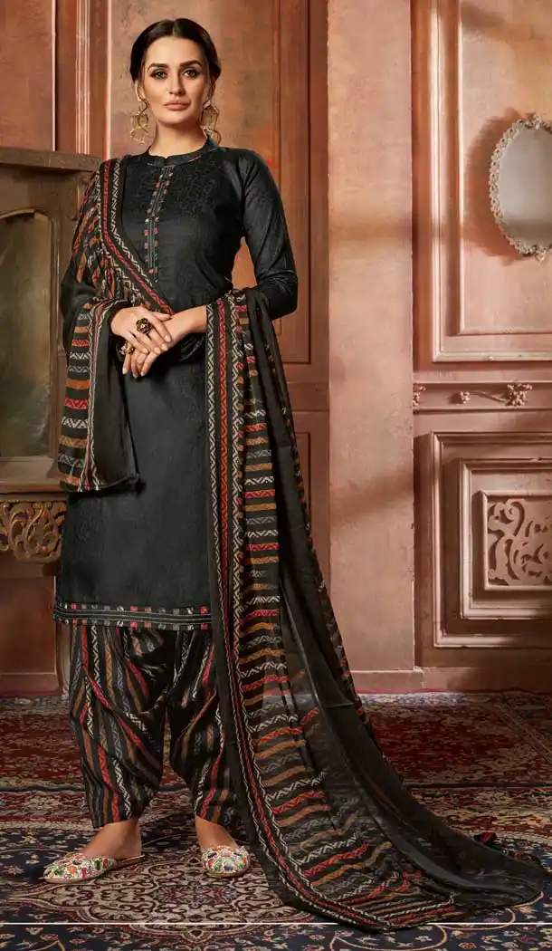 Black Color Pure Zam Jacquard Punjabi Patiyala Salwar Suit -769894684
