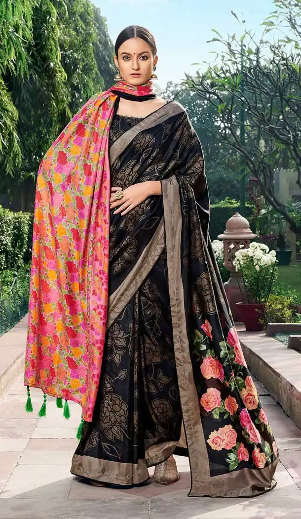 Scintillating Black Color Chanderi Silk Casual Wear Saree Blouse -768494584