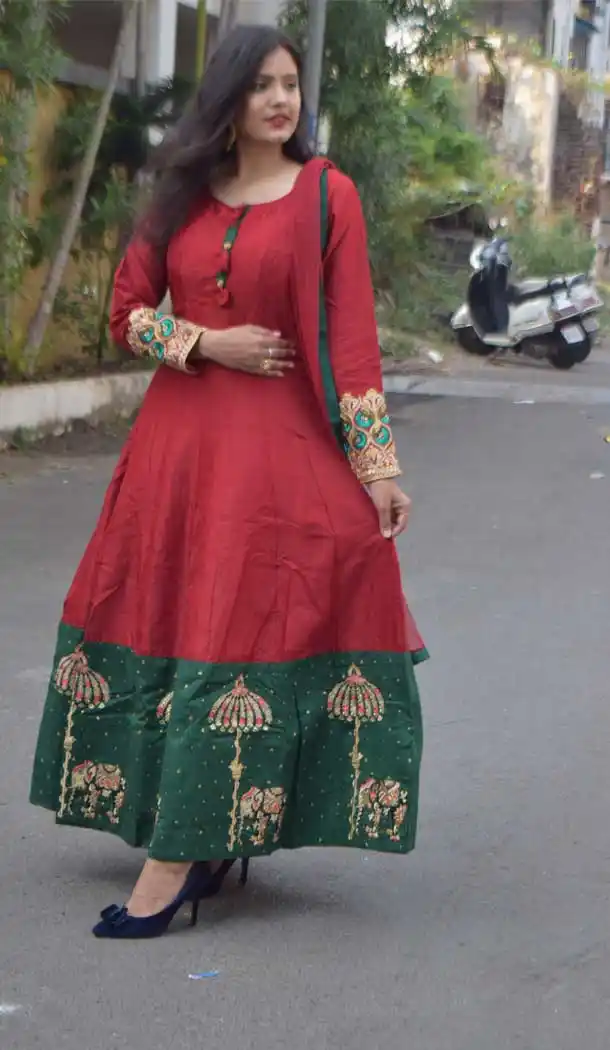 Maroon Green Color Art Silk Party Wear Readymade Salwar Kameez -PF72913031