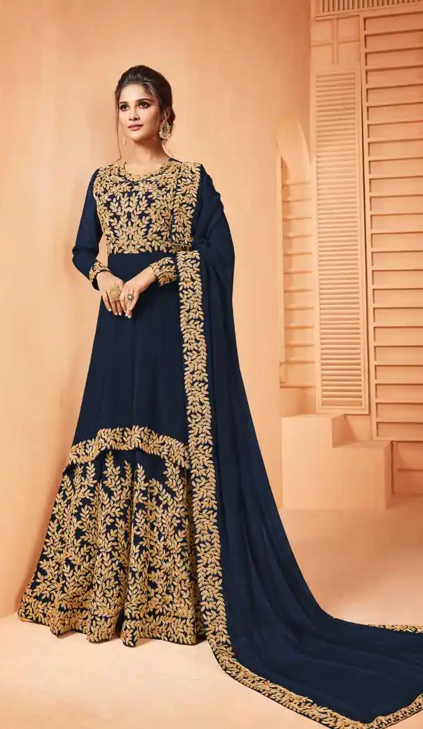Navy Blue Color Georgette Designer Pakistani Style Salwar Kameez -pf73613611