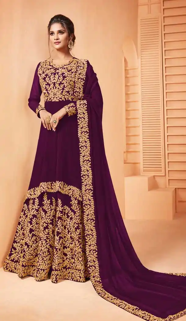 Wine Color Georgette Designer Pakistani Style Salwar Kameez -pf73613613