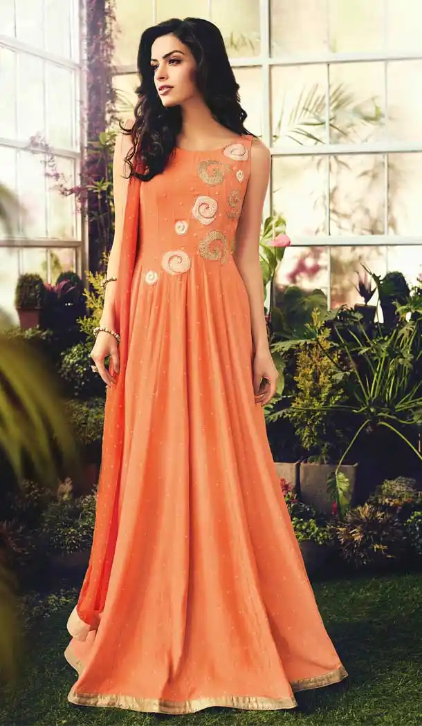 Orange Color Cotton Designer Floor Length Salwar Kameez -pf74784597