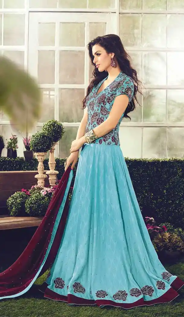 Blue Color Cotton Designer Floor Length Salwar Kameez -pf74784598