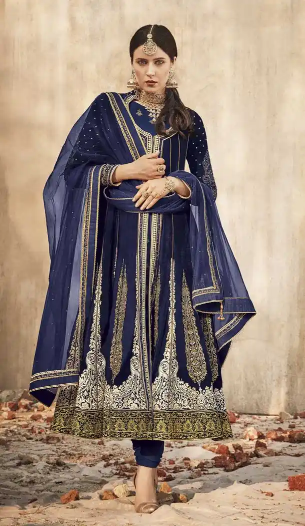 Pretty Royal Blue Color Velvet Designer Wedding Salwar Kameez -pf75495330