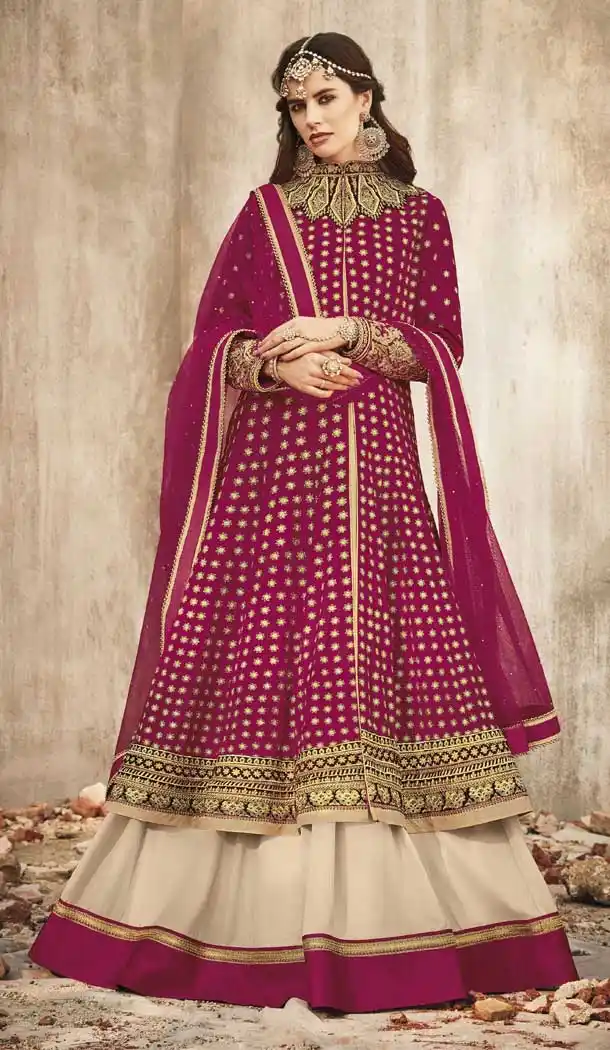 Magenta-pink Color Velvet Designer Wedding Salwar Kameez -pf75495332