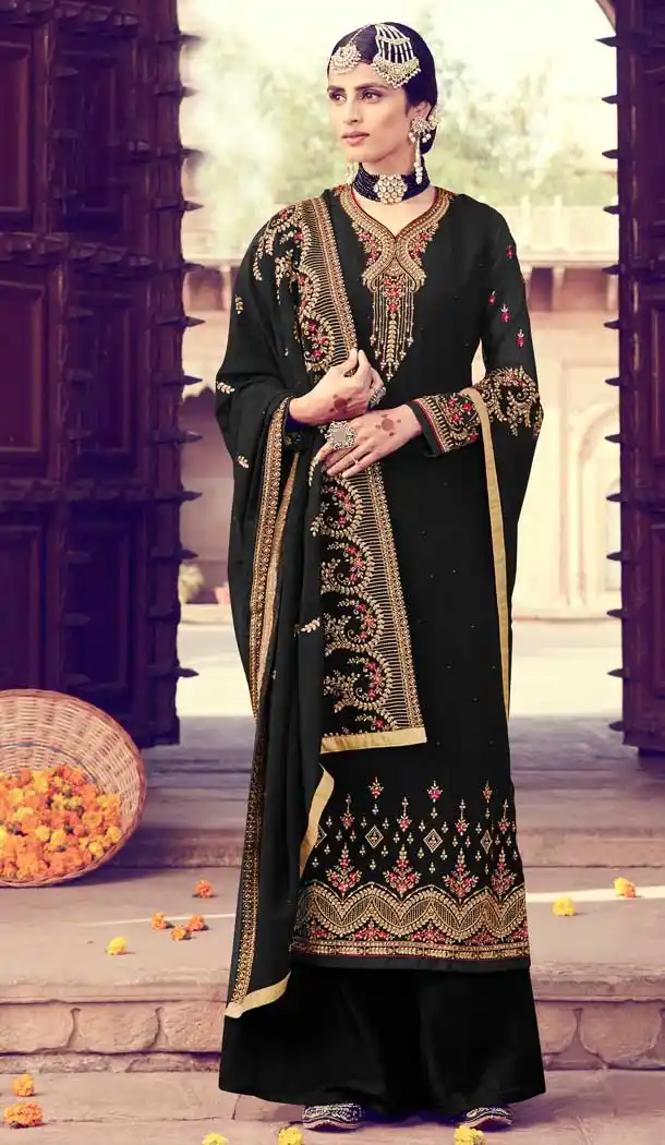Black Color Georgette Designer Pakistani Style Palazzo Salwar Suit -pf75695485