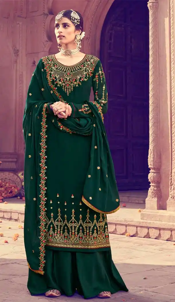 Dark Green Color Georgette Designer Pakistani Style Palazzo Salwar Suit -pf75695488