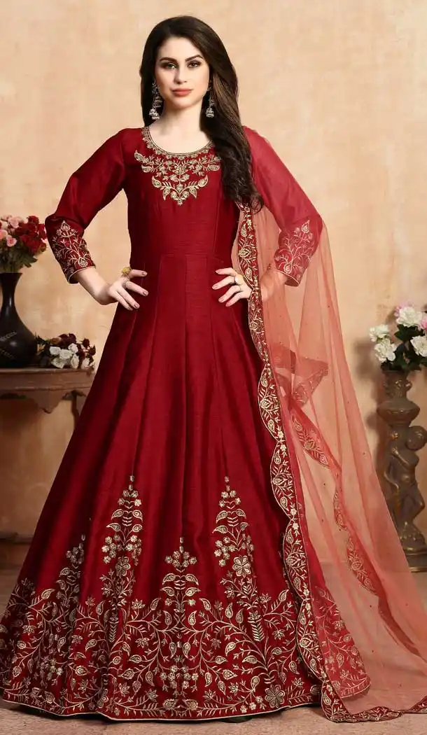 Charming Red Color Art Silk Floor Length Designer Anarkali Salwar Kameez -pf75745532