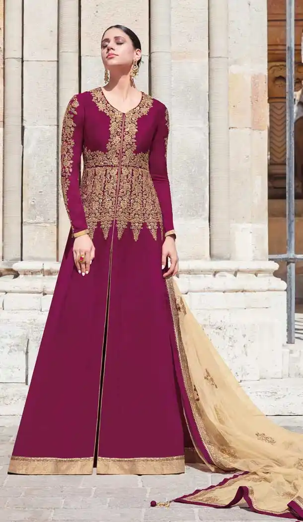 Wine Color Georgette Anarkali Plus Size Salwar Suit -pf76145838