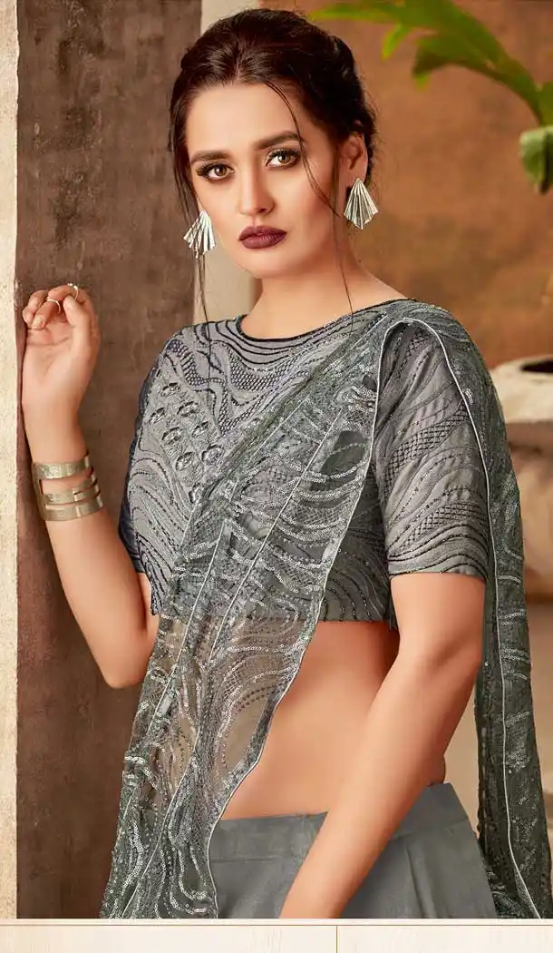 Grey Color Fancy Velvet Designer Party Wear Women Lehenga Choli -pf75725506